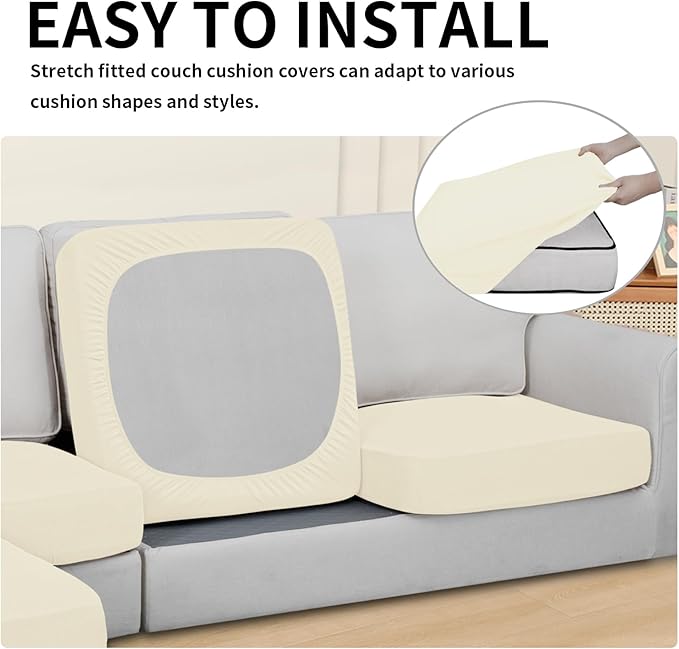 Easy-Going 100% Waterproof 4 Pieces Couch Cushion Covers for Sectional Sofa Left/Right L Shape Chaise Lounge Sofa Seat slipcover Anti-Slip Sofa Cover (3 Seater + 1 Chaise, Ivory