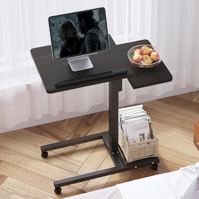 Mobile Adjustable Height Laptop Stand PC Computer Portable Notebook Swivel Laptop Desk Rolling Table Desk Cart Tiltable with Wheels Casters& Mouse Pad Table