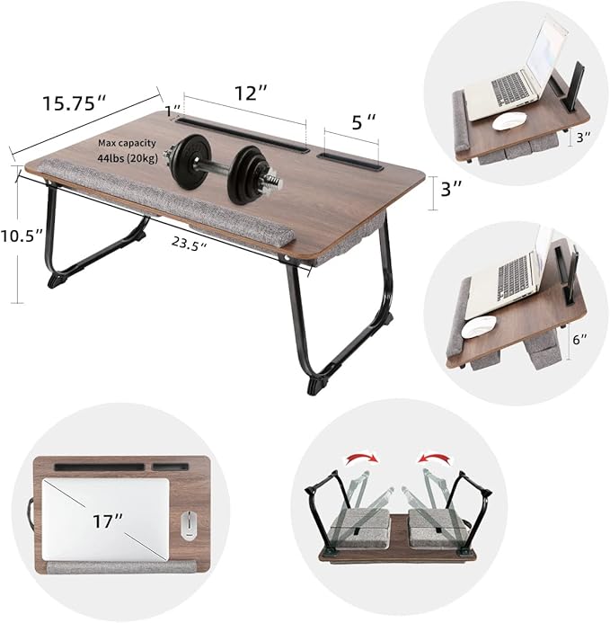 Laptop Desk, 3 in 1 Lap Desk with Cushion 17 inch Laptop,Foldable Adjustable Height Wrist Rest Card Slot for iPad Mobile Phone Lap Desk for Bed Couch,Bed Tray for Working