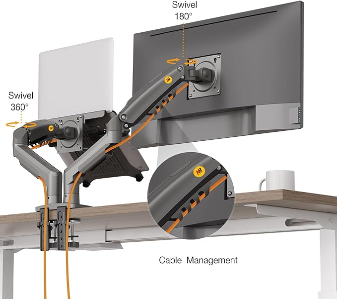 NB North Bayou Laptop Mount with Adjustable Tray for 10-17”Notebook, Full Motion Arm with VESA Plate for 17-30”Monitor,Clamp-on Grommet Mounting F160-FP (Black)