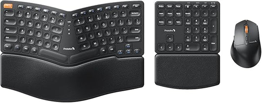 ProtoArc Ergonomic Keyboard Mouse, EKM04 2.4GHz Wireless Ergo Keyboard Mouse Combo with Separate Numeric Keypad, Split Design, Hard Wrist Rest, Rechargeable, for Windows Desktop/PC/Laptop
