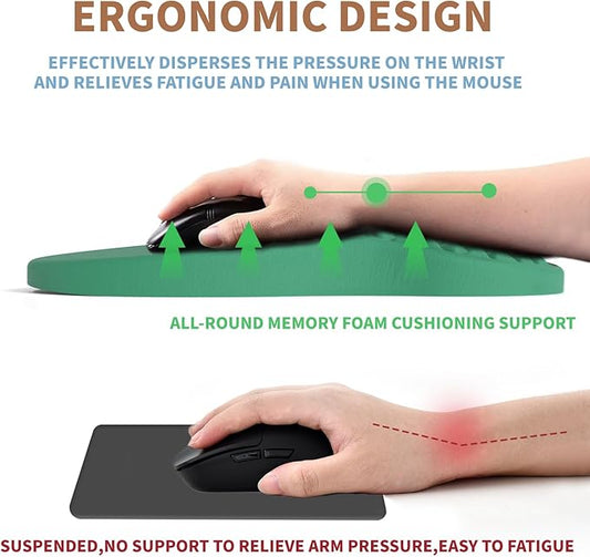 Ergonomic Mouse Pad Wrist Support with Massage Design, Pain Relief Mousepad with Wrist Rest, Memory Foam & Non-Slip PU Base, Computer Mouse Pads for Desk, Office & Home（Medium Green）