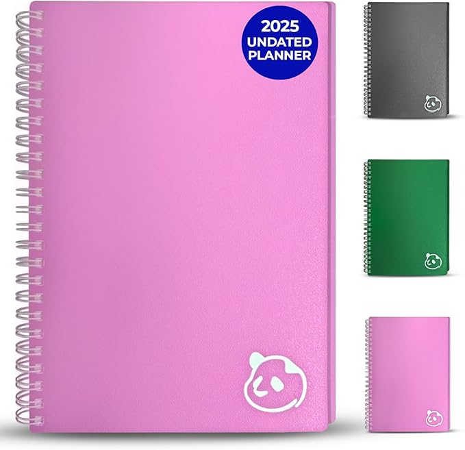 Panda Planner 2025-2026 Undated Daily Planner with Hourly Schedule 5.75" x 8.25" – 90 Days Daily Journal with Spiral Binding – To Do List Notebook with Habit Tracker for Home/Office Supplies – Pink