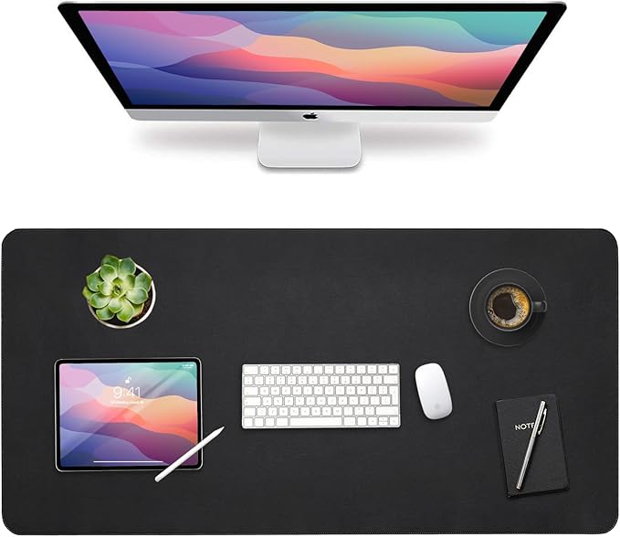 Vine Creations Leather Desk Mat Large 44" x 22", Desk Protector Mat, PU Leather Desk Pad, Non-Slip Large Mouse Pad, Desk Blotter, Desk Pads on Top of Desks, Home Office Desk Matt for Desktop (Black)