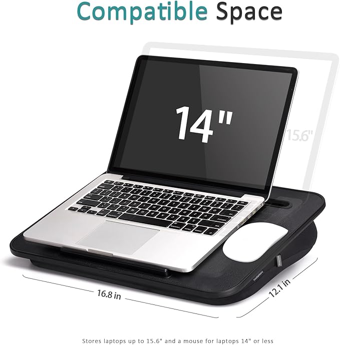 Lap Desk with Washable Cushion – Fits up to 15.6-in Laptops – Portable Laptop Desk & Stand –Bed desks & Tray for Writing, Reading, Working, Gaming on Bed, Couch, Floor – Istudyniture -Smal, Black