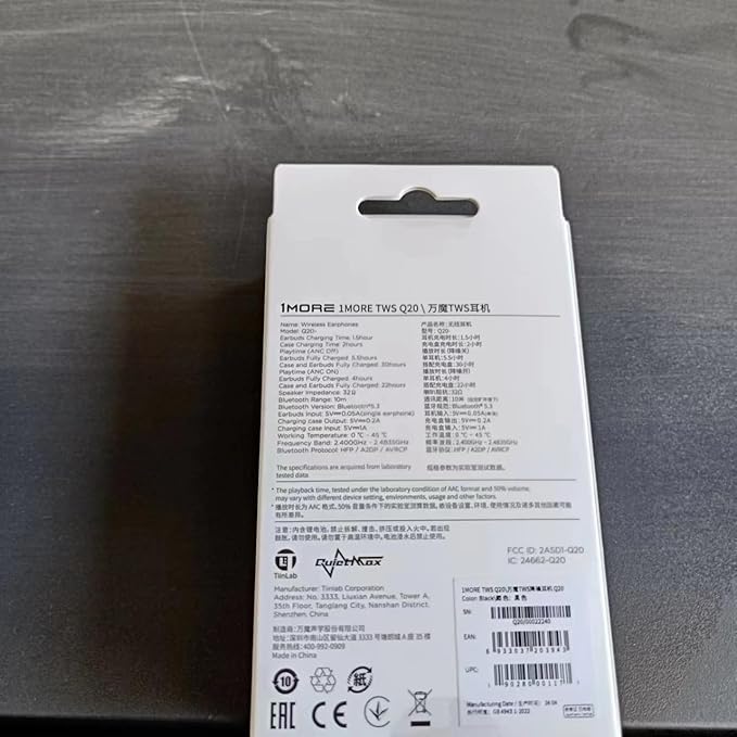 1MORE True Wireless Earbuds - Q20 Bluetooth Headphone Earbuds 30H Playback, Earphones with ANC, IPX4, Low-Latency Gaming Mode, in-Ear Earbuds with 4 Mic for Smart Phone Laptop TV Sports(Black)