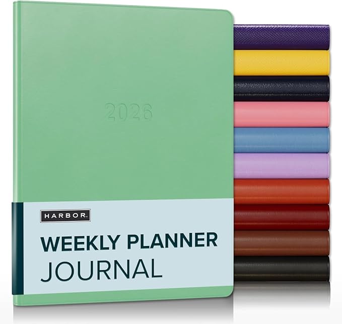 Harbor Weekly Journal Notebook Planner 2025-2026 - Lined, Durable Faux Leather, Softcover, 176 Quality Pages, For Men and Women, For Writing, Work & Travel, Cambridge Jade - 9x7"