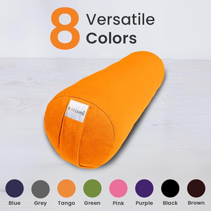 Sol Living Yoga Bolster Pillow for Restorative Meditation - 100% Cotton Cylindrical Cushion with Washable Cover for Balance Support in Asana Poses