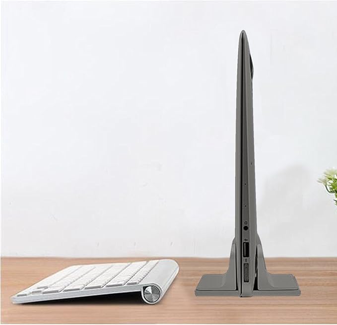 Vertical Laptop Stand for Desk [Adjustable] Sturdy Aluminum Dock Fits All Laptops (up to 20.3 inches) Space Saving, Modern Compact Holder, Compatible with MacBook Pro/Air, Surface, HP, Dell (Gray)