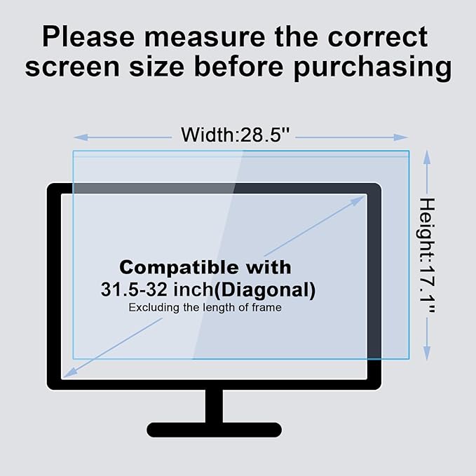 31.5-32 Inch Blue Light Filter for Computer Monitor, TV Computer Screen Blue Light Blocker Panel (28.5''x17.1''), Eye Protection Anti-Scratch HD Not Anti-Glare