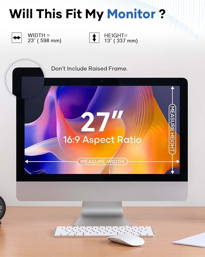 [2 Pack] 27 Inch Computer Privacy Screen for 16:9 Aspect Ratio Widescreen Monitor, Eye Protection Anti-Glare Blue Light Computer Privacy Filter, Detachable Scratchproof