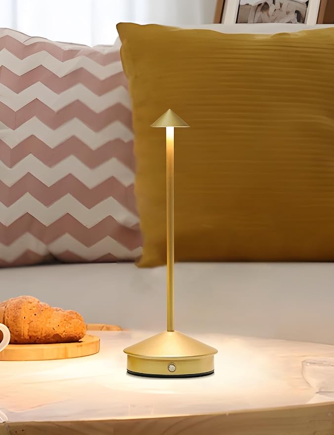 Cordless Table Lamps,LED Rechargeable Desk Lamp,Portable Modern USB Battery Operated Lights,Outdoor Waterproof Touch Dimmable,for Patio,Restaurant,Bar,Camping,Dining Home Set of 2 Gold