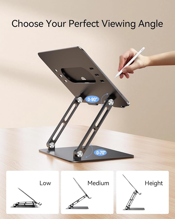 Foldable Aluminum Laptop Stand for 10-17.3" Laptops, Height Adjustable Portable Ergonomic Computer Holder, Space Saving Desk with Heat Dissipation. Compatible with MacBook/Dell/HP etc, Black