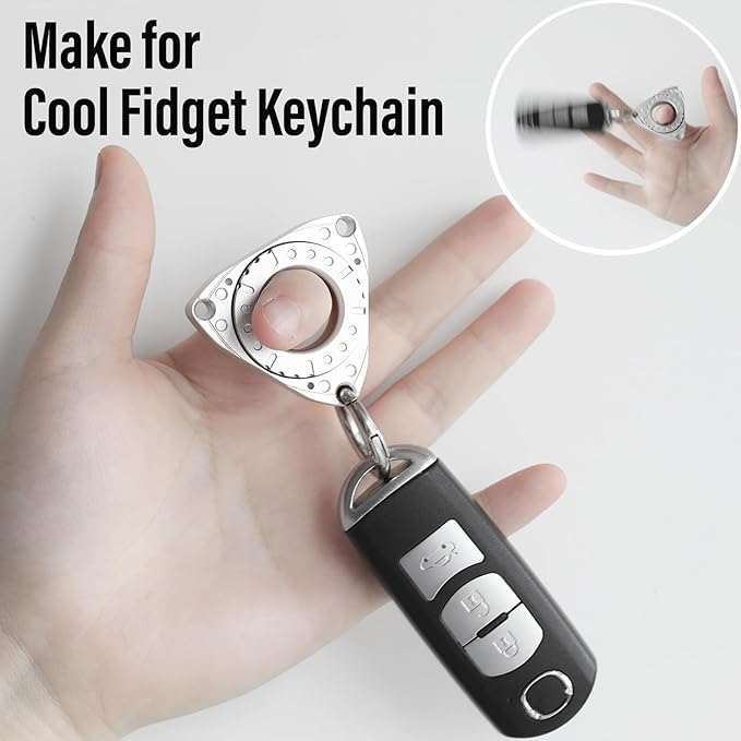 FREELOVE Keychain Ring Fidget Spinner for Adults, Men Finger Haptic Roller, Small Metal Clicker Toys, Ball Bearing, Black Fingears Spinning EDC for Anxiety Stress, Silver