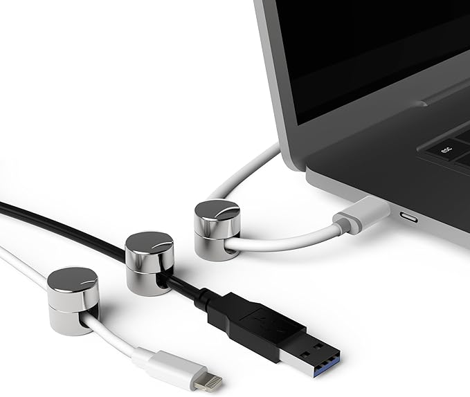 Cable Anchors for Desk Organization | Premium Aluminum Cord Organizers | Charger + Cable Management Clips for Home & Office | Stylish, Sturdy, & Functional | (3 Pack) (Silver)