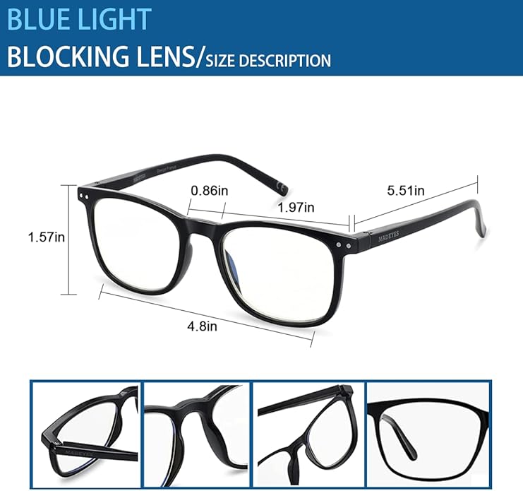 Blue Light Blocking Glasses, Blue Blocker Computer Glasses for Men Women, Anti Glare 400 UV & Eye Strain Fake Square Glasses