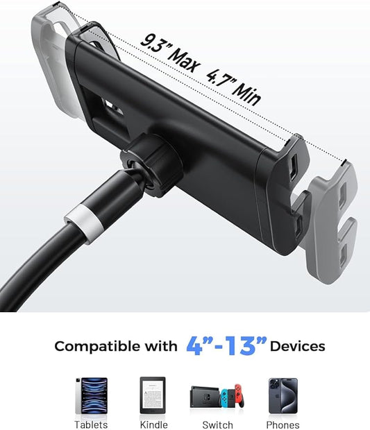 Gooseneck Tablet Holder, Tablet Stand : Flexible Arm Clip Tablet Mount Compatible with iPad mini Pro Air, Kindle, Switch, Galaxy Tabs, More 4.7-11" Devices-(Black)