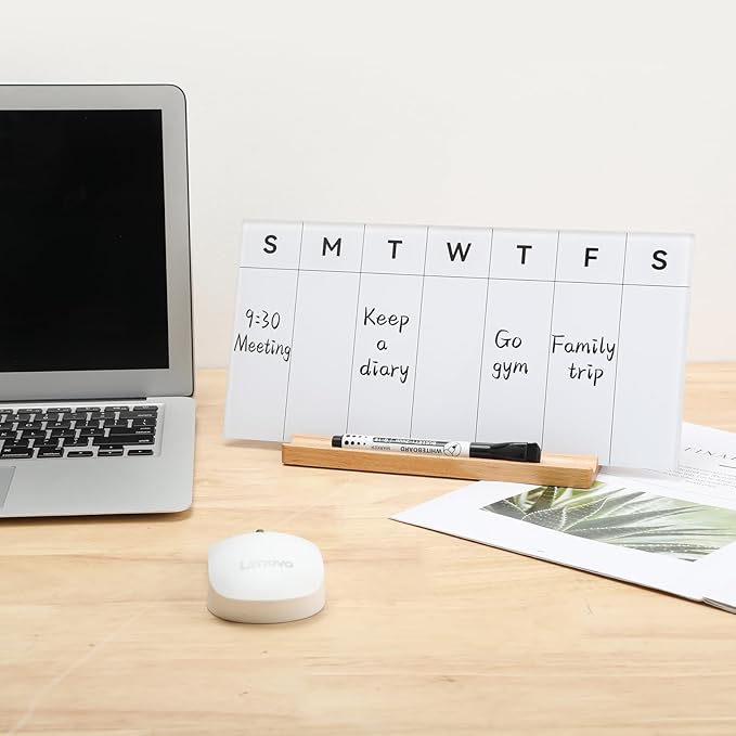 Desktop Glass Weekly Whiteboard with Detachable Wood Stand Weekly Dry Erase Board Weekly Calendar Whiteboard Weekly Planner to Do List White Board Desk Planner 11.8x5.86" for Office, Home, School