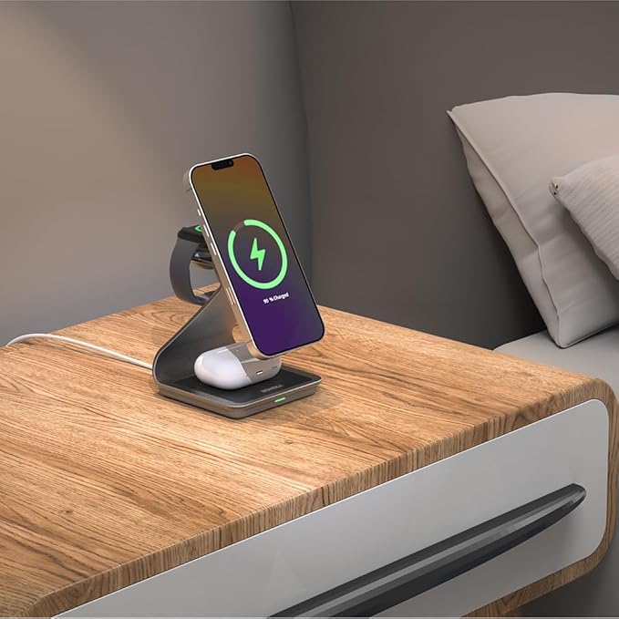 3 in 1 Charging Station for Apple Multiple Devices, Aluminum Magnetic Wireless Charger Stand for iPhone 16/15/14/13/12 Series, Wireless Chargers Dock Stand for Apple Watch/AirPods Pro