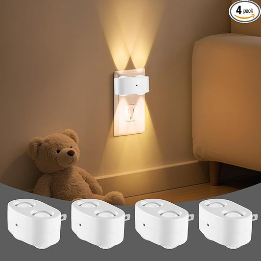 Night Light Plug into Wall, 4 Pack LED Night Lights,Rotatable Plug Night Lights,Dusk to Dawn Light Sensor,2700K Warm White Nightlights for Hallway Bedroom Stairway,Non-Dimmable
