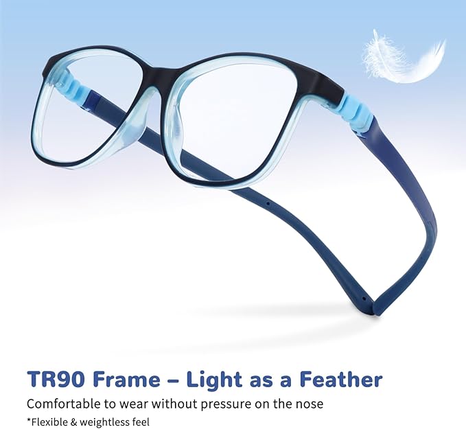BiBiBear Toddler/Kids/Teens Glasses - Unbreakable TR90 Frame, 180° Flexible, Lightweight & Safe Glasses for Kids Age 2-15