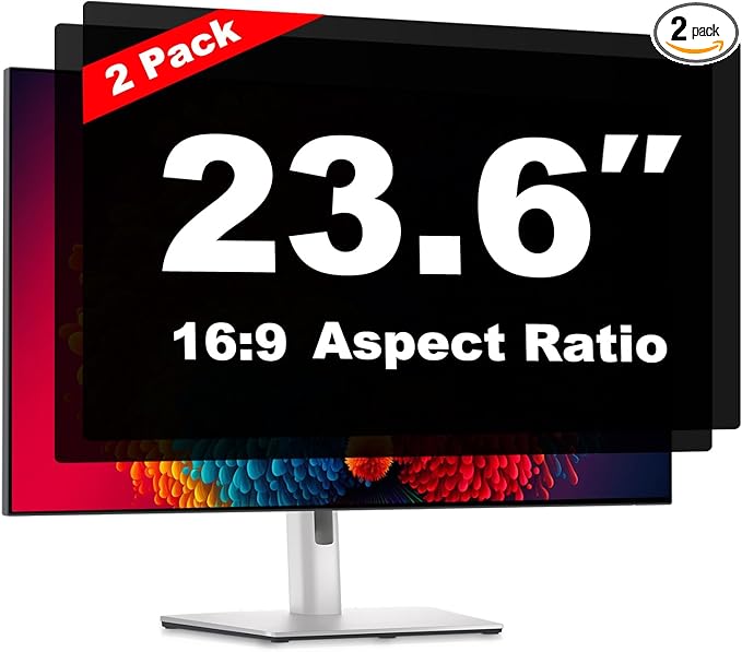 23.6 Inch Computer Privacy Screen Shield [2 Pack] for 16:9 Widescreen Desktop Monitor - Anti-Glare Blue Light Privacy Filter and Anti Spy Privacy Screen Protector Film