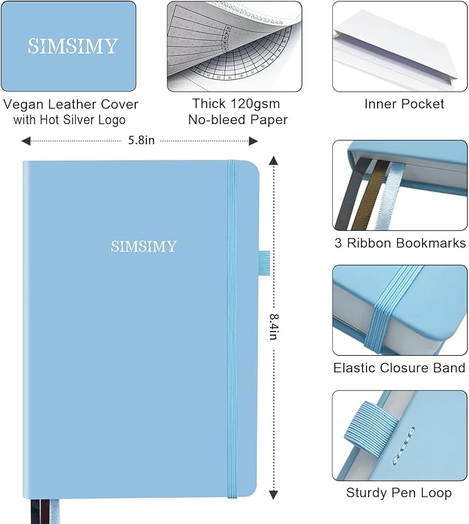 Premade Bullet Dotted Journal with Undated Weekly Monthly Planner, Pre-made Dot Grid Journaling Aesthetic Notebook for Goals Gratitude Budget Exercise Habits Mood Sleep Tracker - 12 Month