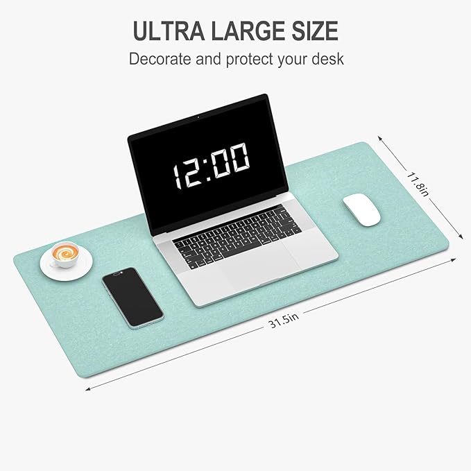 Auhoahsil Felt Desk Mat, Minimalist Large Mouse Pad XL 31.5 x 11.8 in, Desk Matt for Desktop, Keyboard, Laptop, Computer, Office, Work from Home, Gaming, Light Green