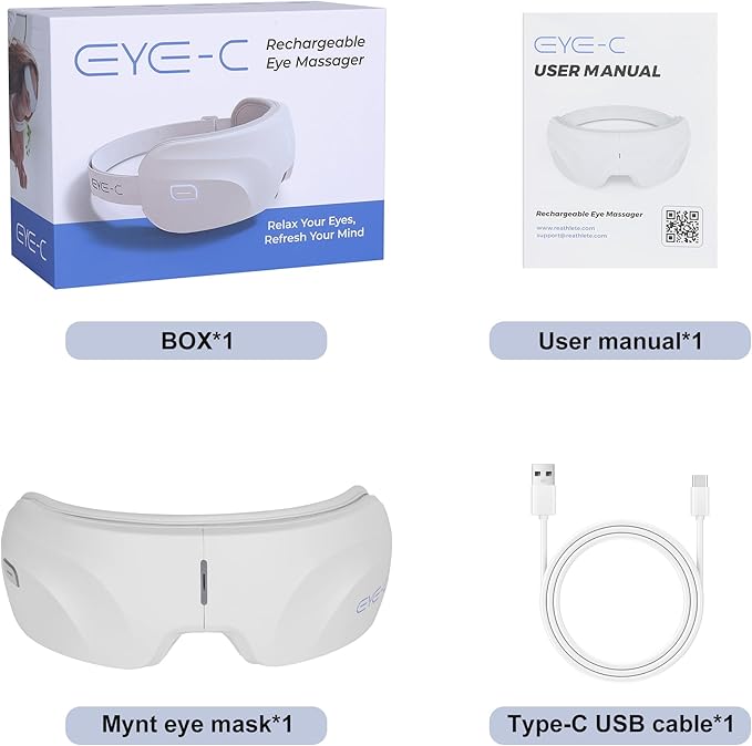 Eye-C Eye Massager Rechargeable, Portable Eye Relax Device with Heat & Vibration for Relaxation, 180° Folding Design, Gifts for Friend, Mom, Dad, Christmas