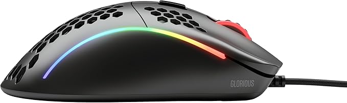 Glorious Model D Wired Gaming Mouse - 68g Superlight Honeycomb Design, RGB, Ergonomic, Pixart 3360 Sensor, Omron Switches, PTFE Feet, 6 Buttons - Matte Black