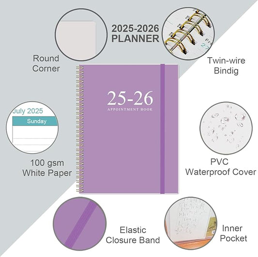 2025-2026 Appointment Book & Planner - 8.5" x 11" Daily Hourly Planner 2025-2026 from July 2025 - June 2026, Weekly Appointment Book with 30-Minute Interval, Purple