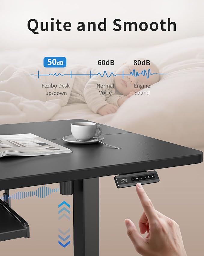 FEZIBO Standing Desk with Keyboard Tray, 40 x 24 Inch Adjustable Height Sit Stand Desk with Memory Presets for Home Office, Ergonomic Computer Workstation, Black