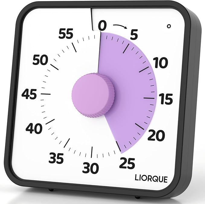 LIORQUE 60 Minute Visual Timer for Kids and Adults, Non-Ticking 7.5 Inch Large Visual Countdown Timers for Classroom Desk Countdown Clock with Magnetic Backing, Kids Pomodoro Timer Clock