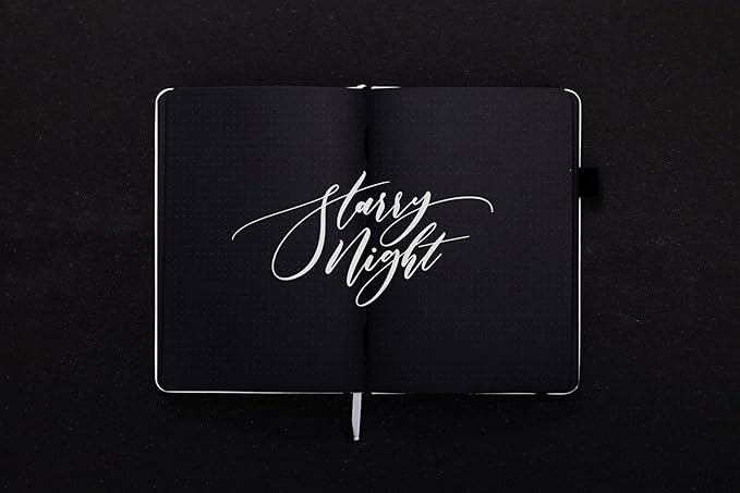 Black Paper Bullet Dotted Journal Notebook | B5 Starry Night by Scribbles That Matter | Free white gel pen | 160gsm Blackout no-bleed dot grid paper | For Men and Women | 7 x 10 in | White