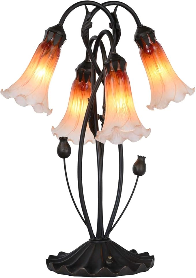 Bieye LS01 Lily Flower Blown Glass Lampshade (Orange White, Opening I.D. 1.26" x O.D. 1.5")