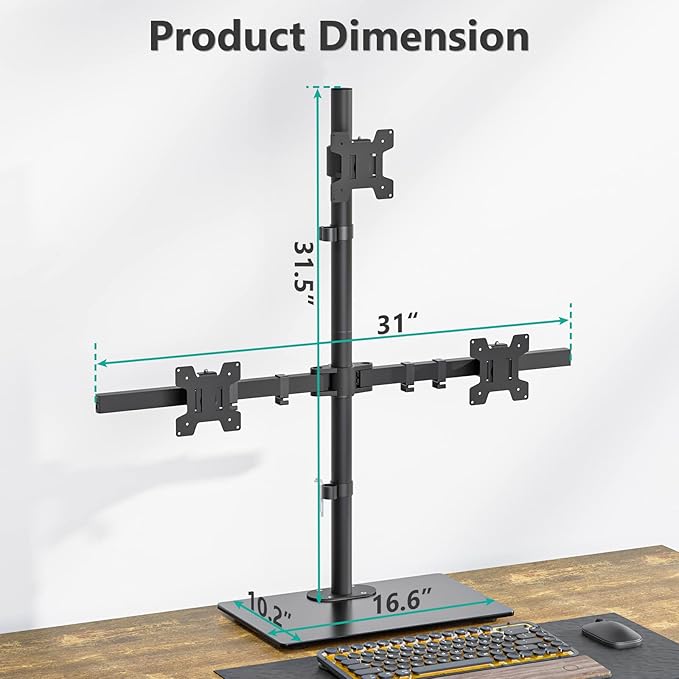 WALI Freestanding Triple Monitor Mount, Fully Adjustable Three Monitor Desk Mount, 3 Monitors Stand for 17-27 Inch Screens, Max Load 22lbs per Arm (GMF003), Black