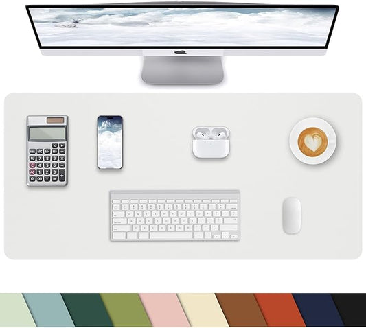 Pu Leather Desk Protector, Mouse Pad, Laptop Mat, Non-Slip Blotter, Waterproof Writing Pad for Office/Home (23.6"x13.8", Ivory White)