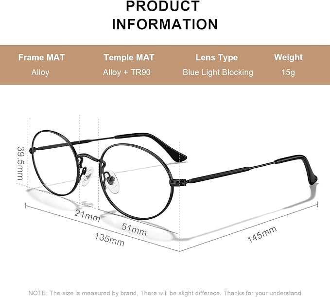 RB. Pilot Oval Reading Glasses for Women Men Blue Light Blocking Computer Thin Metal Full Rim Frame Readers