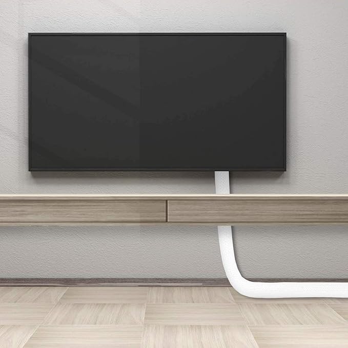 20ft - 1 inch White Cable Sleeve, Cable Organizer for Desk PC TV Computer, Wire Protector Cable Wrap Cover, Cord Management for Home Office