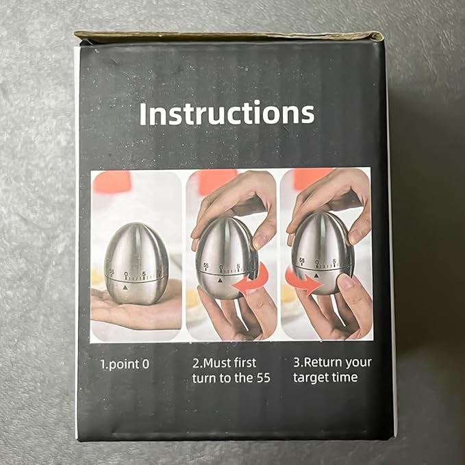 Egg Kitchen Timer Manual, Stainless Steel Mechanical Rotating Alarm 60 Minutes Count Down Cute Egg-Shaped Timer for Kitchen Cooking Learning Kids Sports