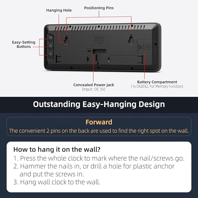 LED Digital Wall Clock with Large Display, Big Digits, Auto-Brightness, 12/24Hr Format, Modern Electric Small Silent Wall Clock for Living Room, Bedroom, Classroom, Farmhouse, Kitchen, Office - Green