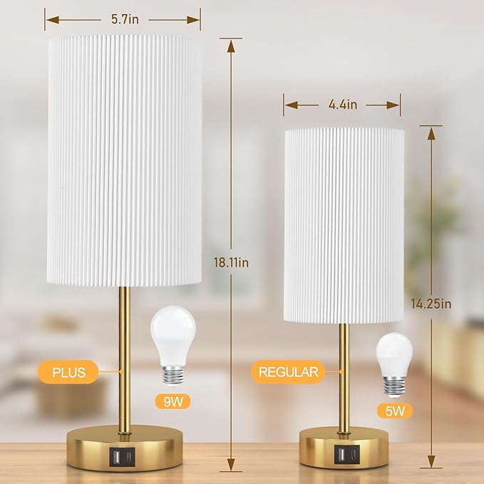 AKASUKI 18Inch Table Lamp with Dual Charging Station, 3 Way Dimmable Touch Lamp for Bedroom, Living Room, Office(LED