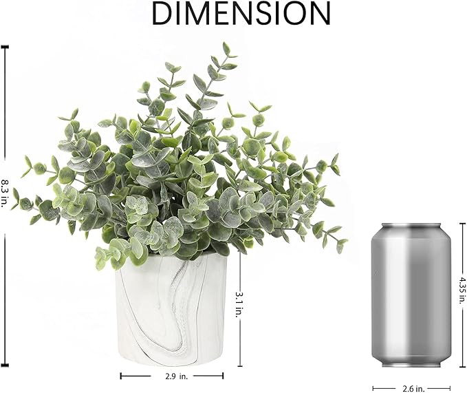 Hollyone Mini Artificial Potted Plants Fake Plants in Marble Pots, 1Pcs Plastic Eucalyptus Greenery Faux Plants for Home Office Desk Room Centerpiece Shelf Décor