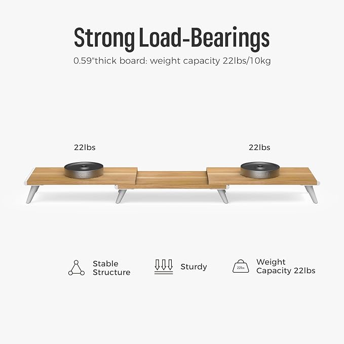loukin Dual Monitor Stand Riser for Desk, 43.6"*8.2"*3.2" Large Computer Stand for 2 Monitors, Laptop, Printer, Length and Angle Adjustable Computer Shelf, Home Office,Max 43.6" Length Natural