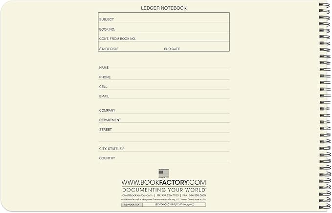 BookFactory Accounting Ledger Notebook/Large 6 Column Accounting Ledger Columnar (Six Columns) Log Book - 17'' x 11'', 100 Pages, Wire-O Landscape Format (LED-100-CLCW-PP(17x11-Ledger-6)-AX)
