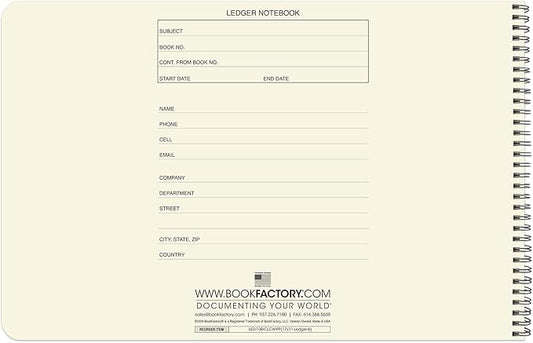 BookFactory Accounting Ledger Notebook/Large 6 Column Accounting Ledger Columnar (Six Columns) Log Book - 17'' x 11'', 100 Pages, Wire-O Landscape Format (LED-100-CLCW-PP(17x11-Ledger-6)-AX)