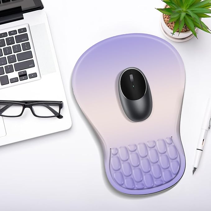 Ergonomic Mouse Pad with Wrist Rest Support, Mousepad with Comfortable Memory Foam Wrist Rest and Non-Slip PU Base for Pain Relief, Computer, Laptop, Office, Home (Gradient Purple)