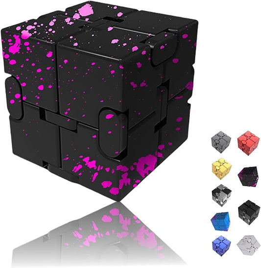 Metal Infinity Cube Fidget Toy - Aluminum Alloy Anti-Stress and Anxiety Finger Flip Cube for Adults, Men, and Women, Ideal Desk Toy for Work or Home - Infinity Cube Desk Toy (Black-Red)