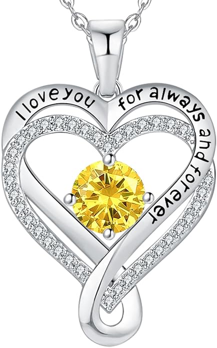 Jewelry for Women Wife Infinity Heart Birthstone I Love You Necklace S925 Anniversary Women Necklaces for Her Wife Birthday Gift Ideas, Birthday Present for Girlfriend Mom Daughter Sterling Silver