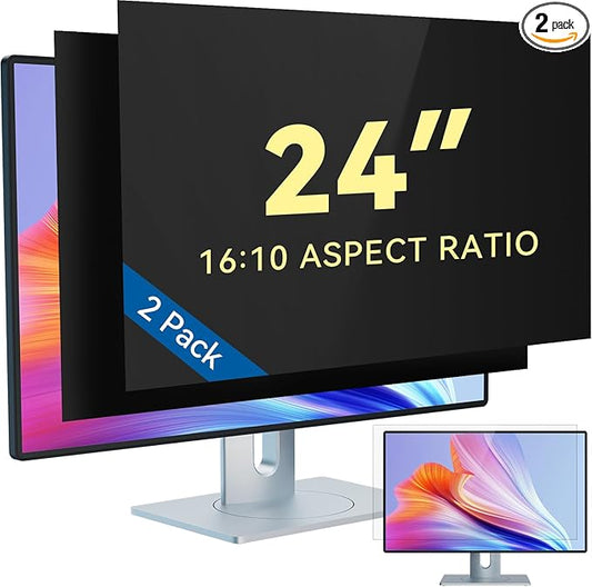 IPROKKO [2-Pack] 24 Inch Computer Privacy Screen Filter for 16:10 Widescreen Monitor, Removable 24in Anti Blue Light Glare Privacy Shield, Anti Spy Security Protector for Hp Dell Asus Acer Samsung
